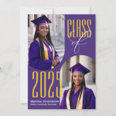 Invitation Graduation violette et jaune avec photos gravées (Devant)