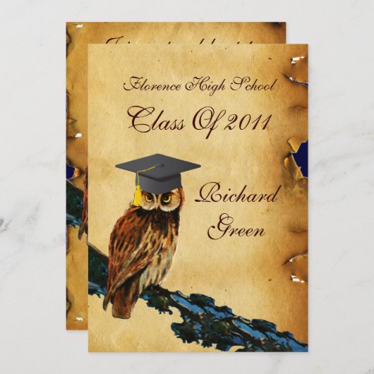 Invitation GRADUCATION OWL PARCHMENT WAX SEAL MONOGRAM Felt (Devant / Derrière)