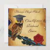 Invitation GRADUCATION OWL PARCHMENT WAX SEAL MONOGRAM Felt (Devant)