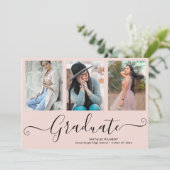 Invitation Gradué 4 Photo Collage rose et noir Diplôme (Debout devant)