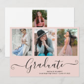 Invitation Gradué 4 Photo Collage rose et noir Diplôme (Devant / Derrière)