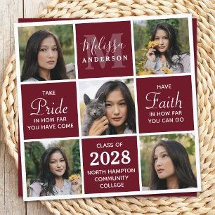 Invitation Gradué 5 Photo Collage Burgundy Graduation Invit
