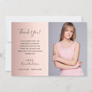Invitation Gradué blush rose or photo merci