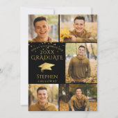 Invitation Gradué moderne Black Gold 6 Photo Collage Party (Devant)
