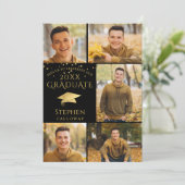 Invitation Gradué moderne Black Gold 6 Photo Collage Party (Debout devant)