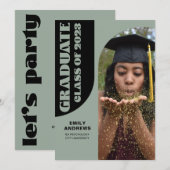 Invitation Gradué moderne Green Arch & Photo Grad Party (Devant / Derrière)