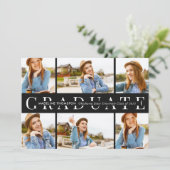 Invitation Gradué noir moderne 6 photo Collage Graduation (Debout devant)