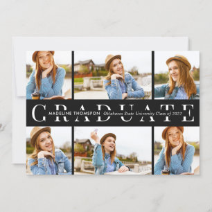 Invitation Gradué noir moderne 6 photo Collage Graduation