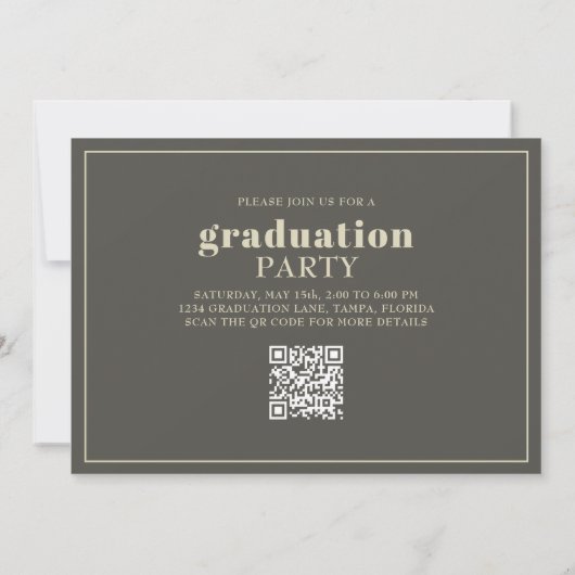 Invitation Gradué Photo Moderne Cool d'or Grad Timbre QR Code (Dos)