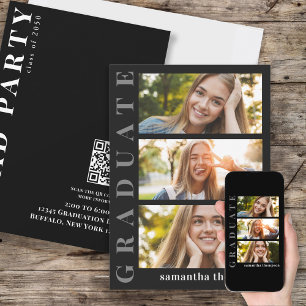 Invitation Graduel moderne minimaliste trois photo QR Code