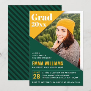 Invitation Graduel moderne vert jaune   Diplôme photo