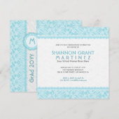 Invitation graduel orné de couleur turquoise et bl (Devant / Derrière)