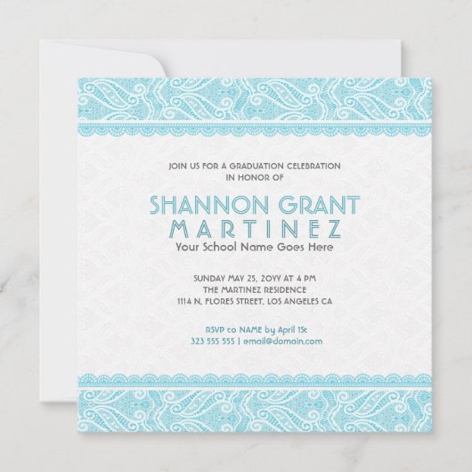 Invitation graduel orné de couleur turquoise et bl (Devant)
