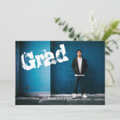 Invitation Graduel photo personnalisé Graffiti bleu (Debout devant)