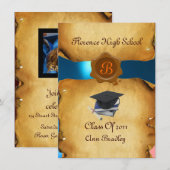 Invitation GRADUM MODÈLE PHOTO PARCHEMENT bleu cire Sceau (Devant / Derrière)