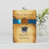 Invitation GRADUM MODÈLE PHOTO PARCHEMENT bleu cire Sceau (Debout devant)