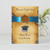 Invitation GRADUM MODÈLE PHOTO PARCHEMENT bleu cire Sceau (Debout devant)