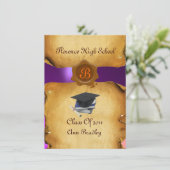 Invitation GRADUM MODÈLE PHOTO PARCHEMENT bleu cire Sceau (Debout devant)