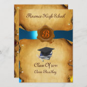 Invitation GRADUM MODÈLE PHOTO PARCHEMENT bleu cire Sceau (Devant / Derrière)