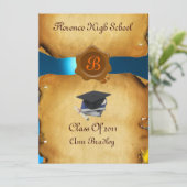 Invitation GRADUM MODÈLE PHOTO PARCHEMENT bleu cire Sceau (Debout devant)