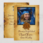 Invitation GRADUM MODÈLE PHOTO PARCHEMENT Brown cire Sceau (Devant / Derrière)