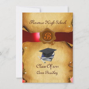 Invitation GRADUM MODÈLE PHOTO PARCHEMENT rouge Cire Sceau