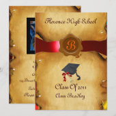 Invitation GRADUM MODÈLE PHOTO PARCHEMENT rouge Cire Sceau (Devant / Derrière)