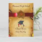 Invitation GRADUM MODÈLE PHOTO PARCHEMENT rouge Cire Sceau (Debout devant)