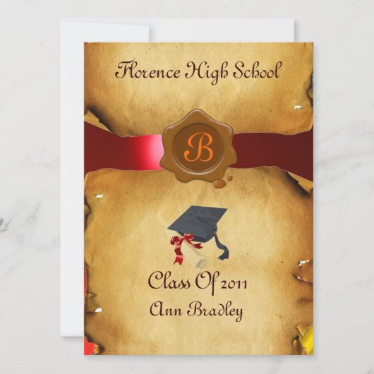 Invitation GRADUM MODÈLE PHOTO PARCHEMENT rouge Cire Sceau (Devant)