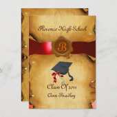 Invitation GRADUM MODÈLE PHOTO PARCHEMENT rouge Cire Sceau (Devant / Derrière)