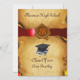 Invitation GRADUM MODÈLE PHOTO PARCHEMENT rouge Cire Sceau