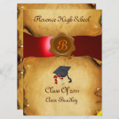 Invitation GRADUM MODÈLE PHOTO PARCHEMENT rouge Cire Sceau (Devant / Derrière)