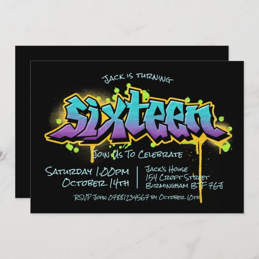 Invitation Graffiti Ado Seize (Devant / Derrière)