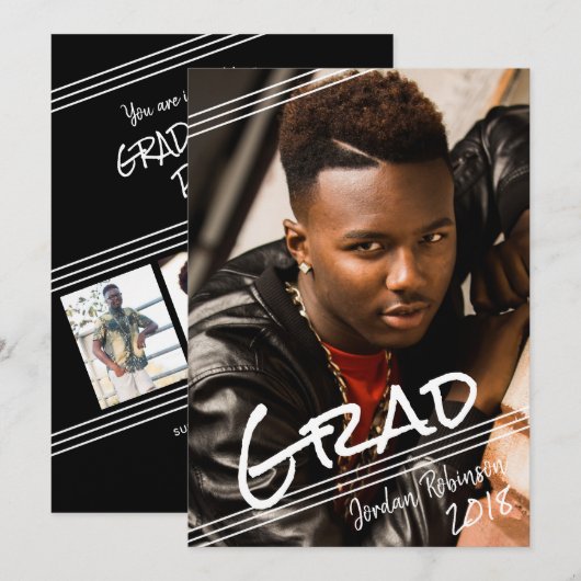 Invitation Graffiti Art Lettré à la main GRAD Photo Graduatio (Devant / Derrière)