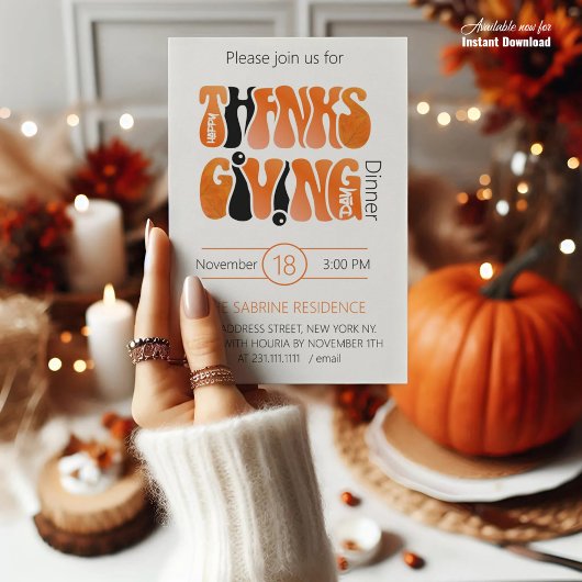Invitation Graffiti blanc moderne Thanksgiving automne automn