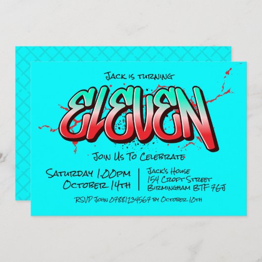 Invitation Graffiti Clair Eleven (Devant / Derrière)