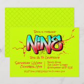 Invitation Graffiti Clair Neuf Ans (Devant / Derrière)