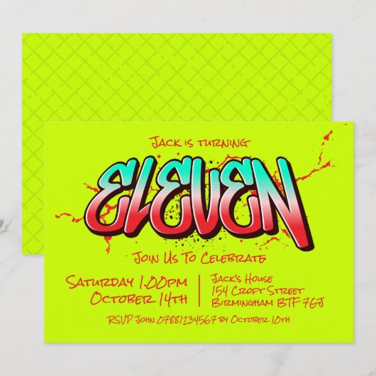 Invitation Graffiti Clair Onze (Devant / Derrière)