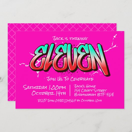 Invitation Graffiti Clair Onze (Devant / Derrière)