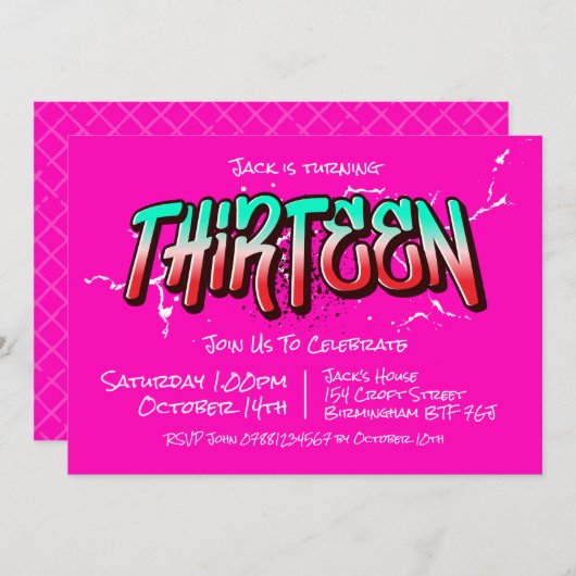 Invitation Graffiti Clair Treize (Devant / Derrière)