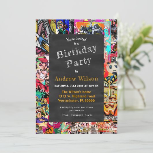 Invitation Graffiti collage mur avec tableau (Debout devant)