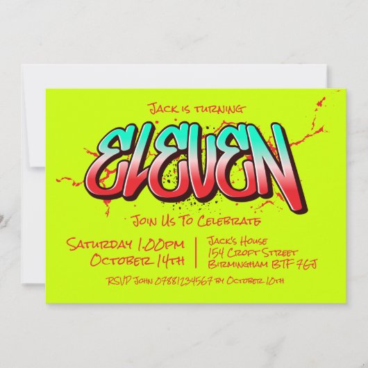 Invitation Graffiti Éclatant Onze (Devant)