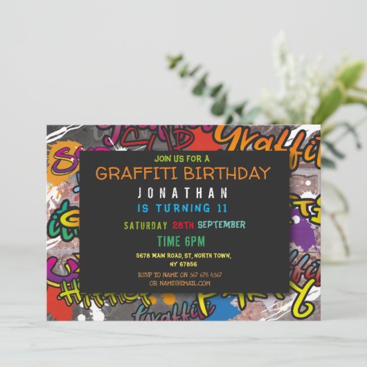 Invitation Graffiti Fête d'anniversaire Artisanat Spray Paint (Debout devant)