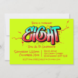 Invitation Graffiti Lumineux pour Huit Ans