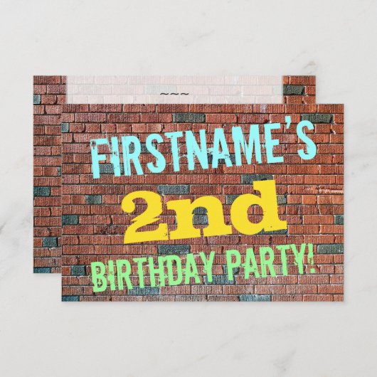 Invitation Graffiti murale en briques inspiré 2e anniversaire (Devant / Derrière)