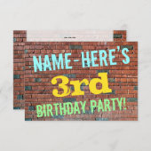 Invitation Graffiti murale en briques inspiré 3ème anniversai (Devant / Derrière)