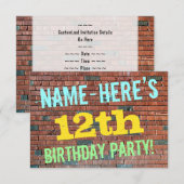 Invitation Graffiti muraux de briques inspiré 12e anniversair (Devant / Derrière)