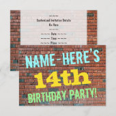Invitation Graffiti muraux de briques inspiré 14e anniversair (Devant / Derrière)