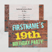 Invitation Graffiti muraux de briques inspiré 19e anniversair (Devant / Derrière)