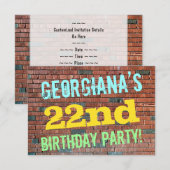 Invitation Graffiti muraux de briques inspiré 22ème anniversa (Devant / Derrière)